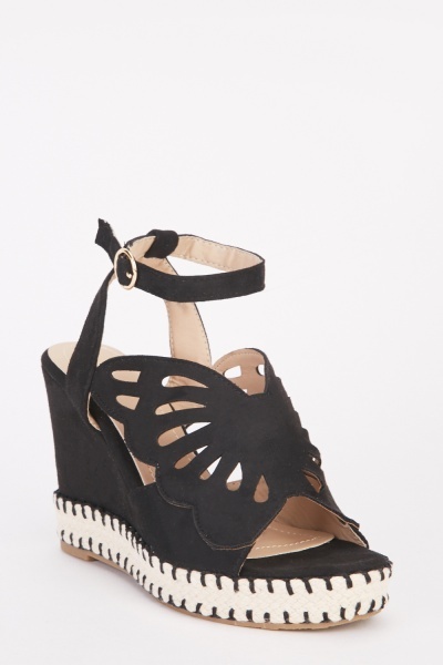 Laser Cut Butterfly Wedge Sandals