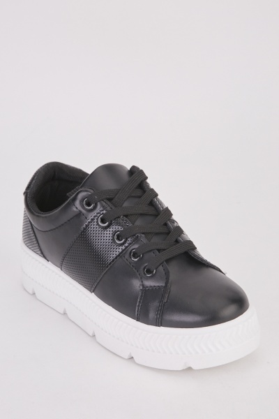 Lace Up Textured Platform Trainers