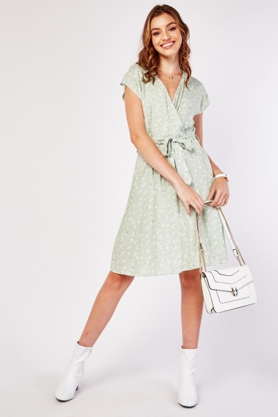 Printed Wrap Tea Dress