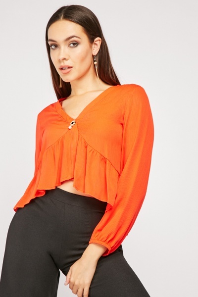 Textured Brooch Ruffle Blouse