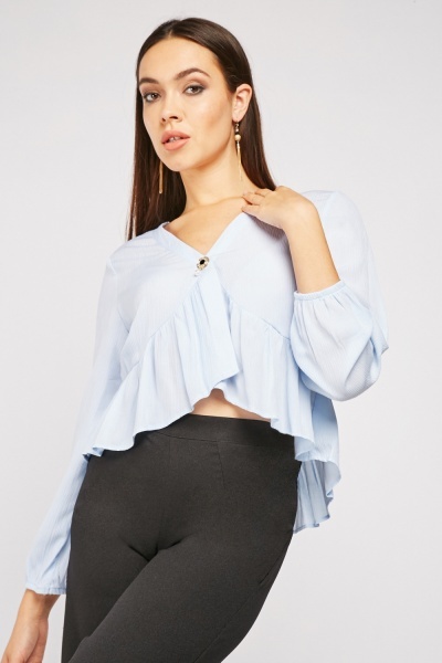 Textured Brooch Ruffle Blouse