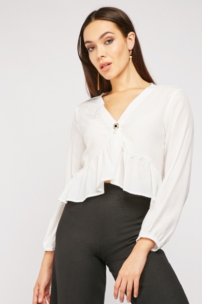 Textured Brooch Ruffle Blouse