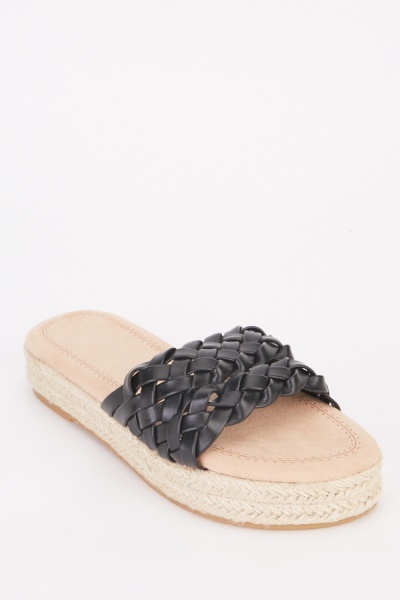 Contrasted Basket Weave Platform Slide Sandals