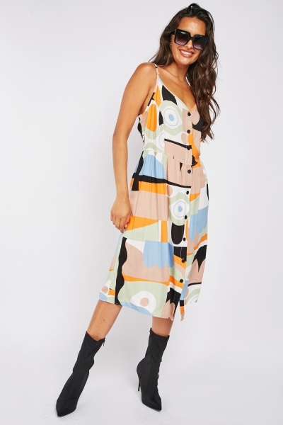 Contrasted Strappy Midi Dress