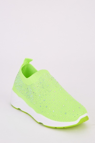 Encrusted Knitted Slip On Trainers