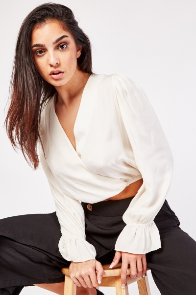 Gathered Cropped Wrap Blouse