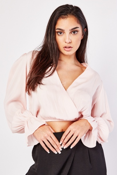 Gathered Cropped Wrap Blouse