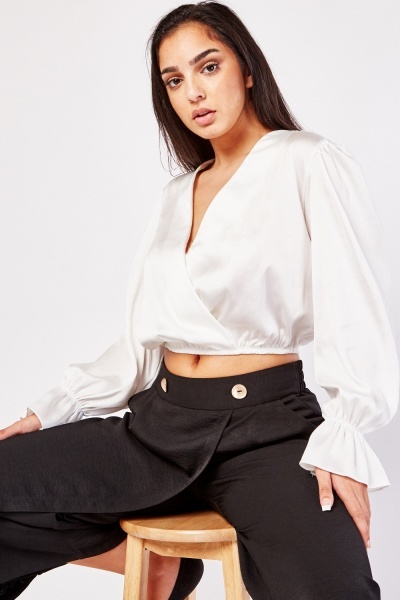 Gathered Cropped Wrap Blouse