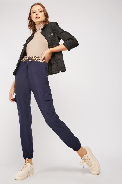 Leopard Print Contrasted Combat Trousers