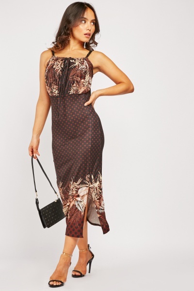 Printed Tie Up Front Strappy Dress
