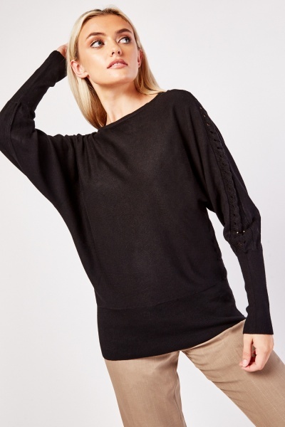 Perforated Sleeve Panel Knit Sweater