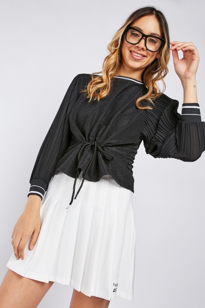 Pleated Sleeve Crinkle Top