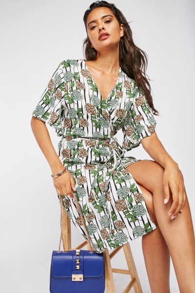 Printed Wrap Tunic Dress