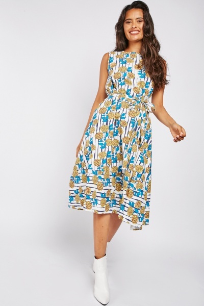 Floral Print Sleeveless Tunic Midi Dress