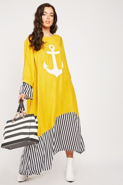 Anchor Printed Striped Mix Dress
