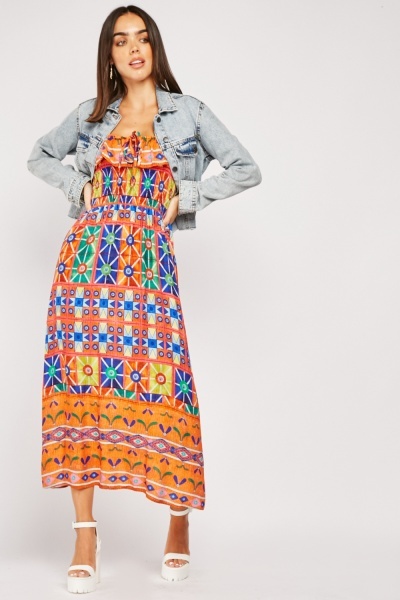 Ethnic Print Strappy Maxi Dress