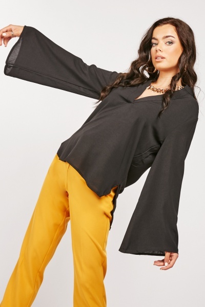 Flared Sleeve Plain Blouse