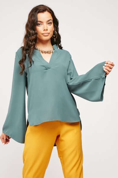 Flared Sleeve Plain Blouse