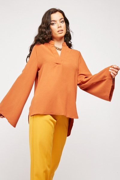 Flared Sleeve Plain Blouse