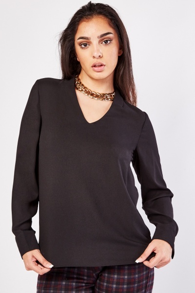 V-Neck Buttoned Cuff Blouse