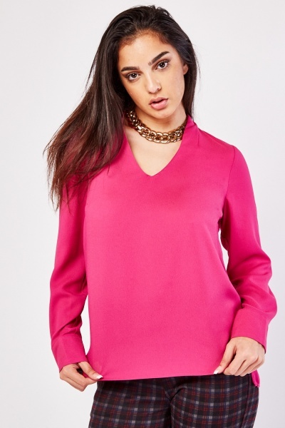 V-Neck Buttoned Cuff Blouse