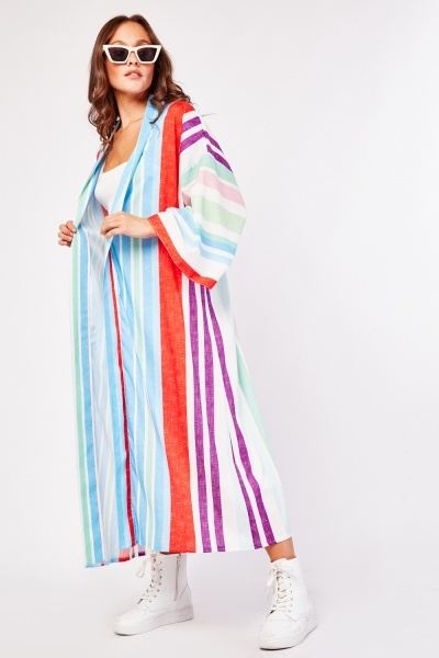Vertical Candy Striped Long Line Kimono