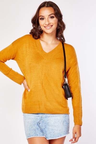 V-Neck Long Sleeve Rib Knit Top