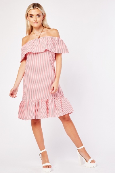 Crinkle Striped Off Shoulder Dress