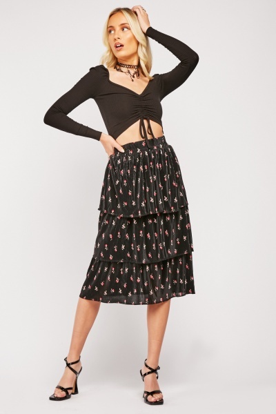 Plisse Layered Midi Skirt