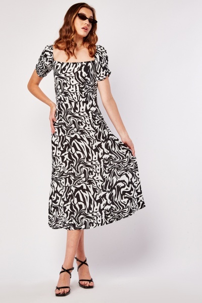 Square Neck Retro Print Dress