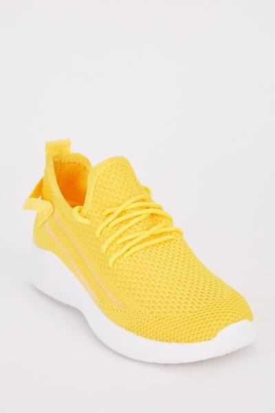 Yellow Knitted Lace Up Sneakers