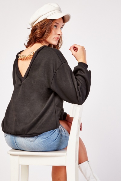 Chain Back Detail Long Sleeve Sweater