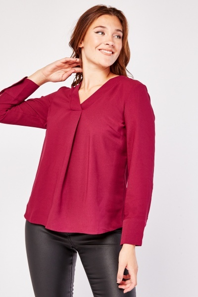 V-Neck Long Sleeve Blouse