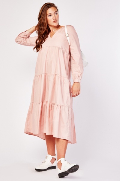 V-Neck Tiered Cotton Maxi Dress