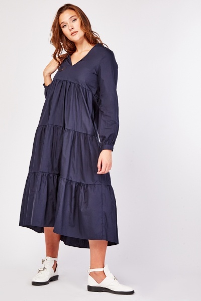 V-Neck Tiered Cotton Maxi Dress