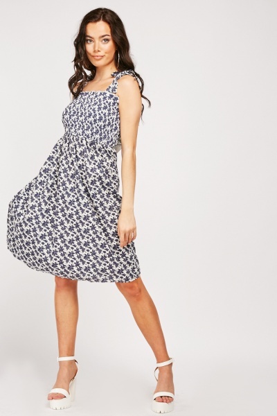 Floral Printed Tie Up Strap Dress