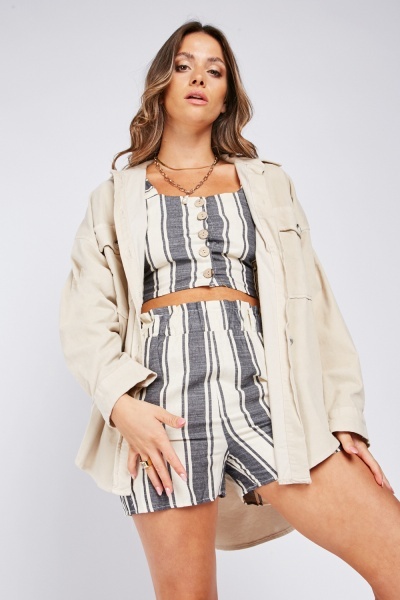Striped Crop Top And Shorts Set