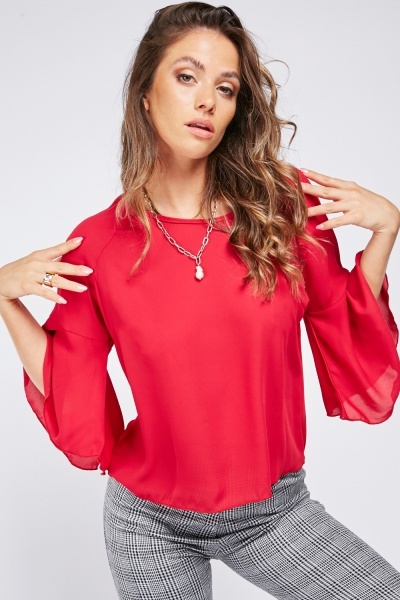 Flared Sleeve Chiffon Blouse