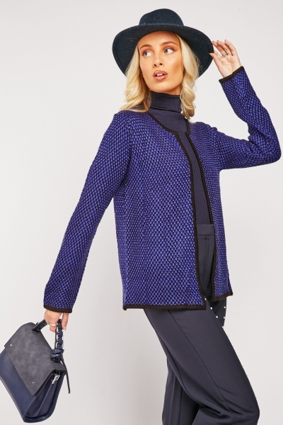 Open Front Contrasted Textured Cardigan