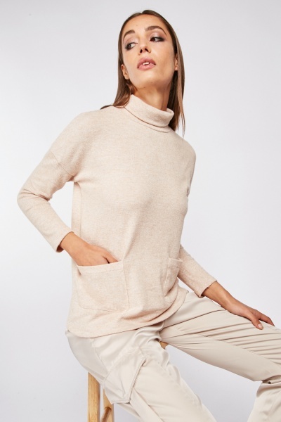 Pocket Front High Neck Jumper