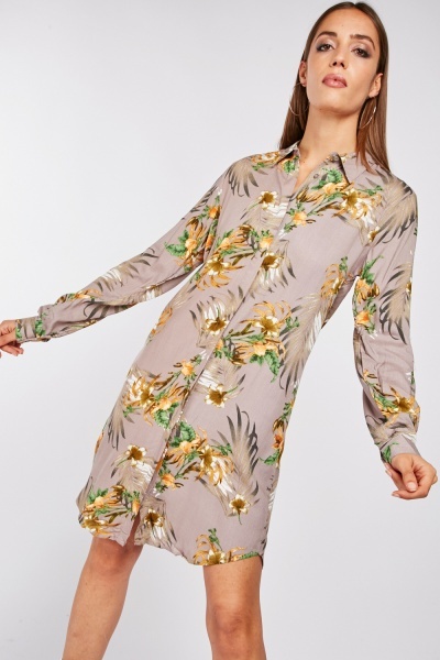 Tropical Floral Print Cotton Dress