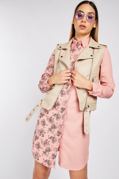 Rose Pattern Contrasted Shirt Dress