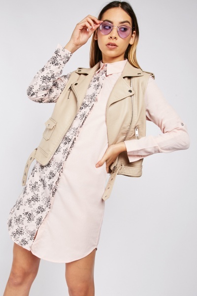 Rose Pattern Contrasted Shirt Dress