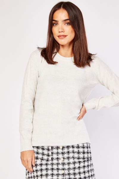 Round Neck Side Slit Knit Jumper