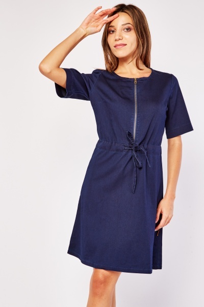 Short Sleeve Half Zipper Shift Dress