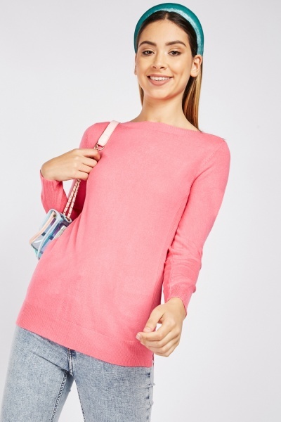ribbed trim casual knit top