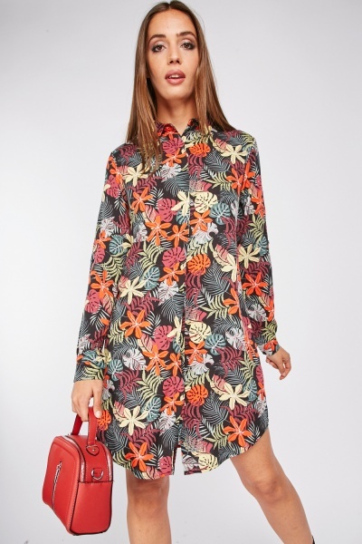 Tropical Leaf Print Cotton Dress