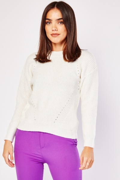 Perforated Dropped Shoulder Knit Jumper