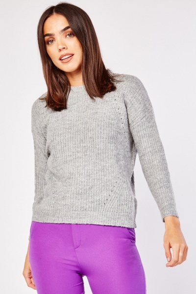 Perforated Dropped Shoulder Knit Jumper