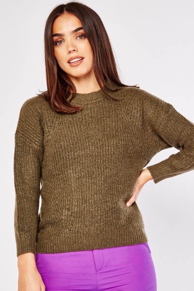 Perforated Dropped Shoulder Knit Jumper